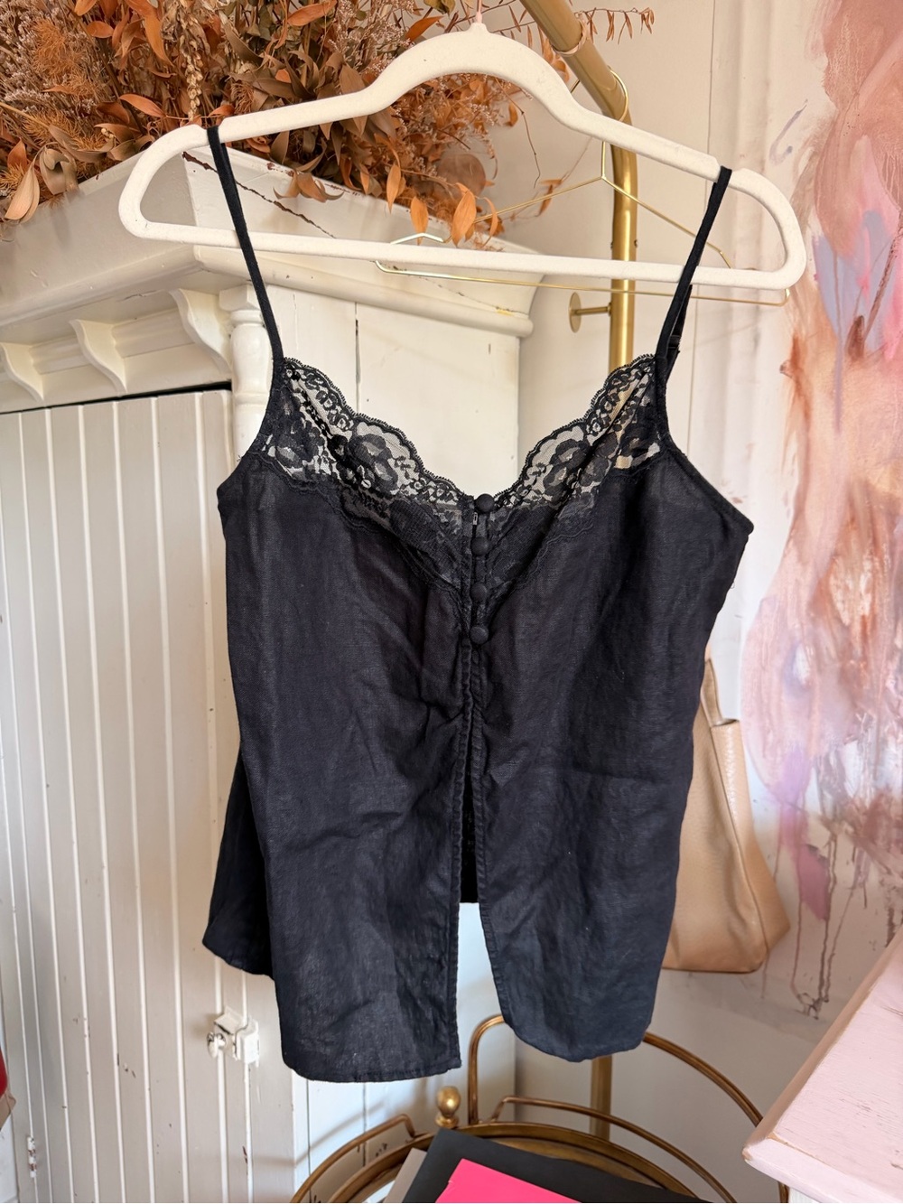 Reformation Black Lace-Trim Slip Cami